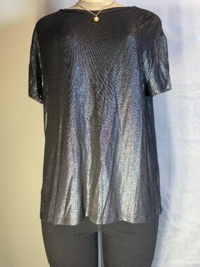 Edgely Silver Shimmer Short Sleeve Blouse Women's M New With Tags!